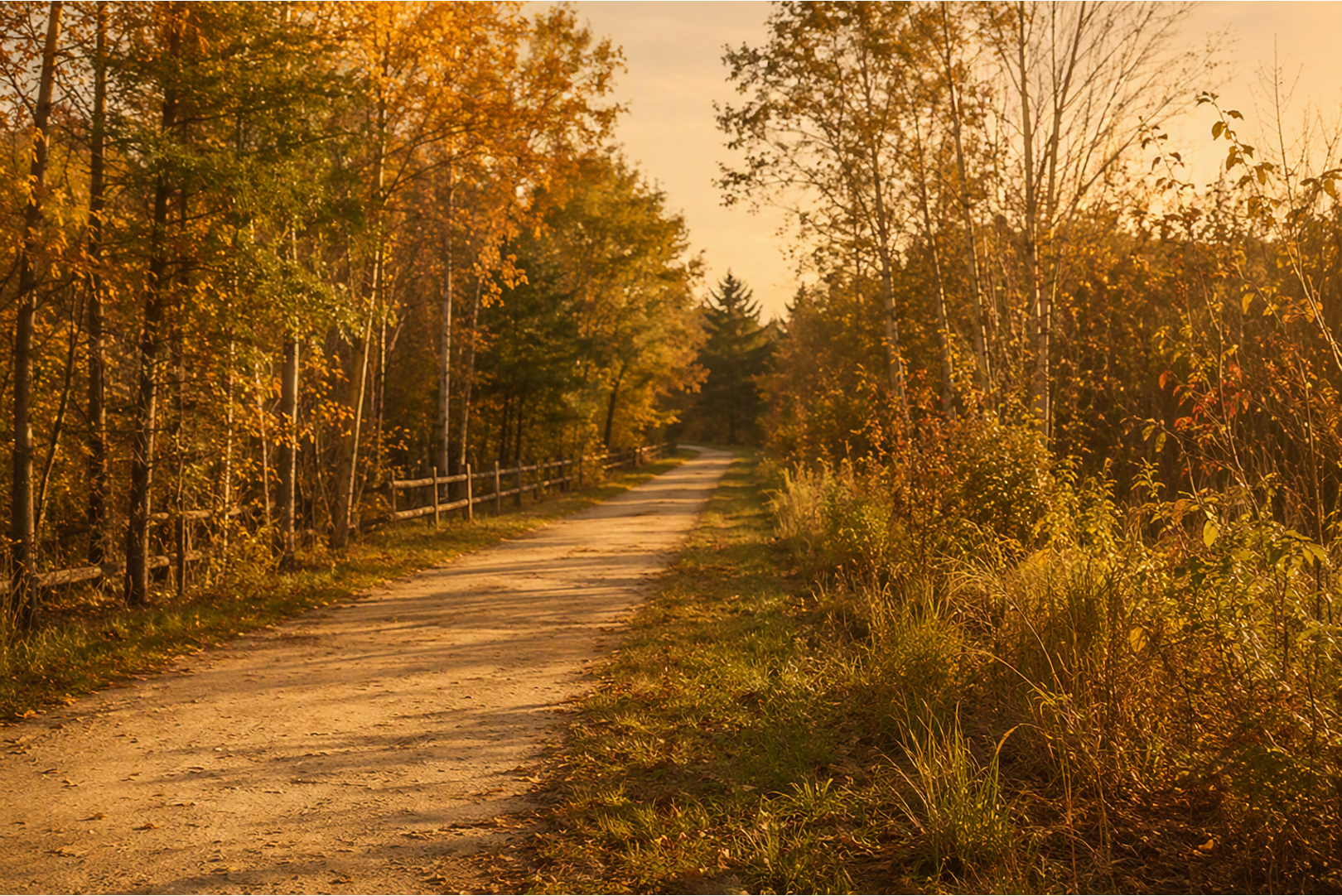 trail lit by sunset